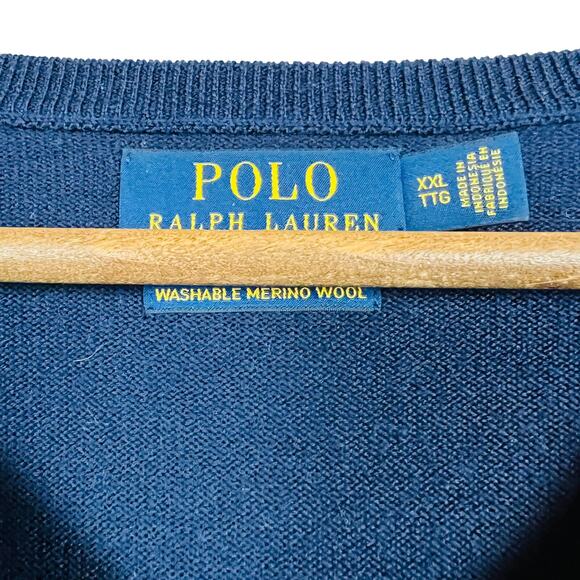 Polo Ralph Lauren Merino Wool V Neck Sweater Pullover Long Sleeve Blue XXL - Picture 4 of 5